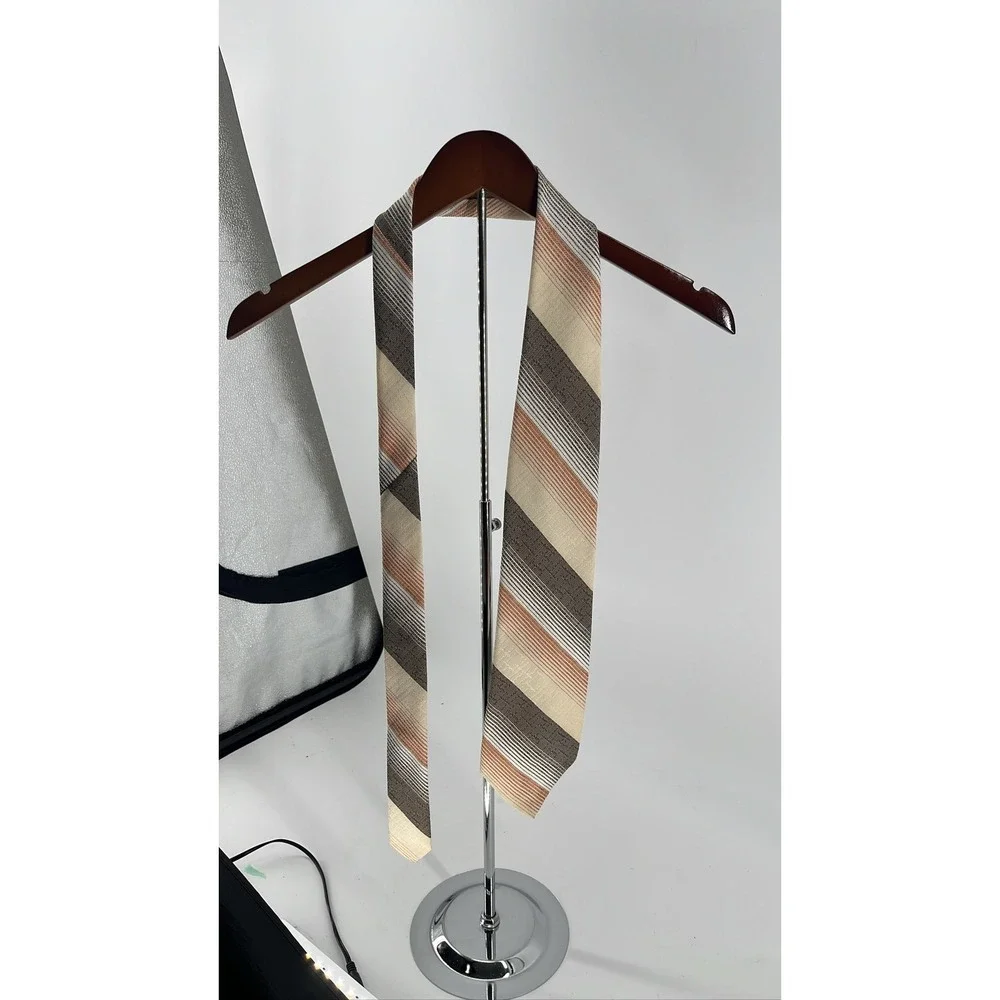 Vintage Andhurst Mens Brown Orange Striped Dacron Polyester Necktie‎ Washable
